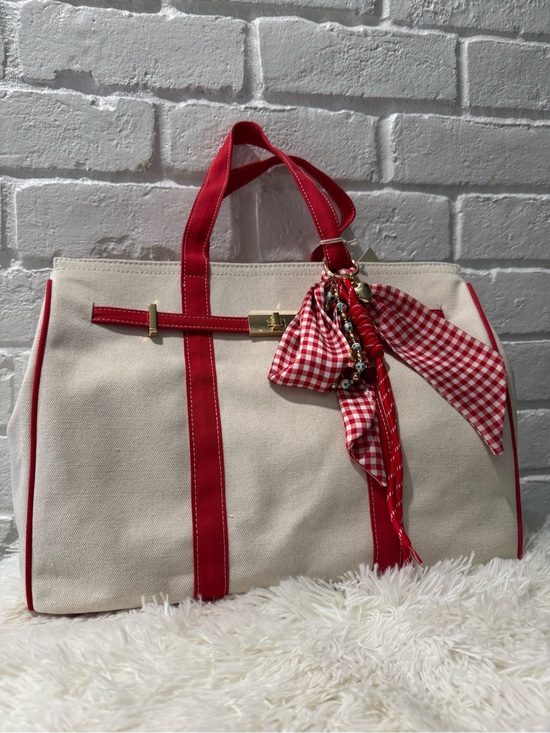 Sol And Mer Handbags - Canvas Tote Bag with Red Trim and Charms